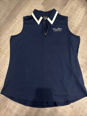 Belyn Key Navy Sleeveless Polo Top with White Collar